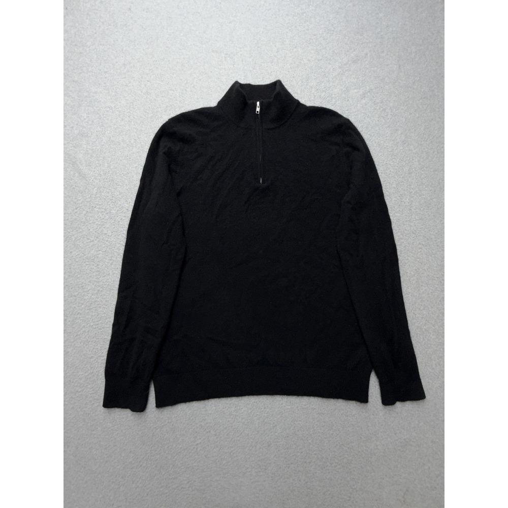 Quince Sweater Mens XL Black Mongolian Cashmere 1/4 Zip Mock Neck Knit Pullover